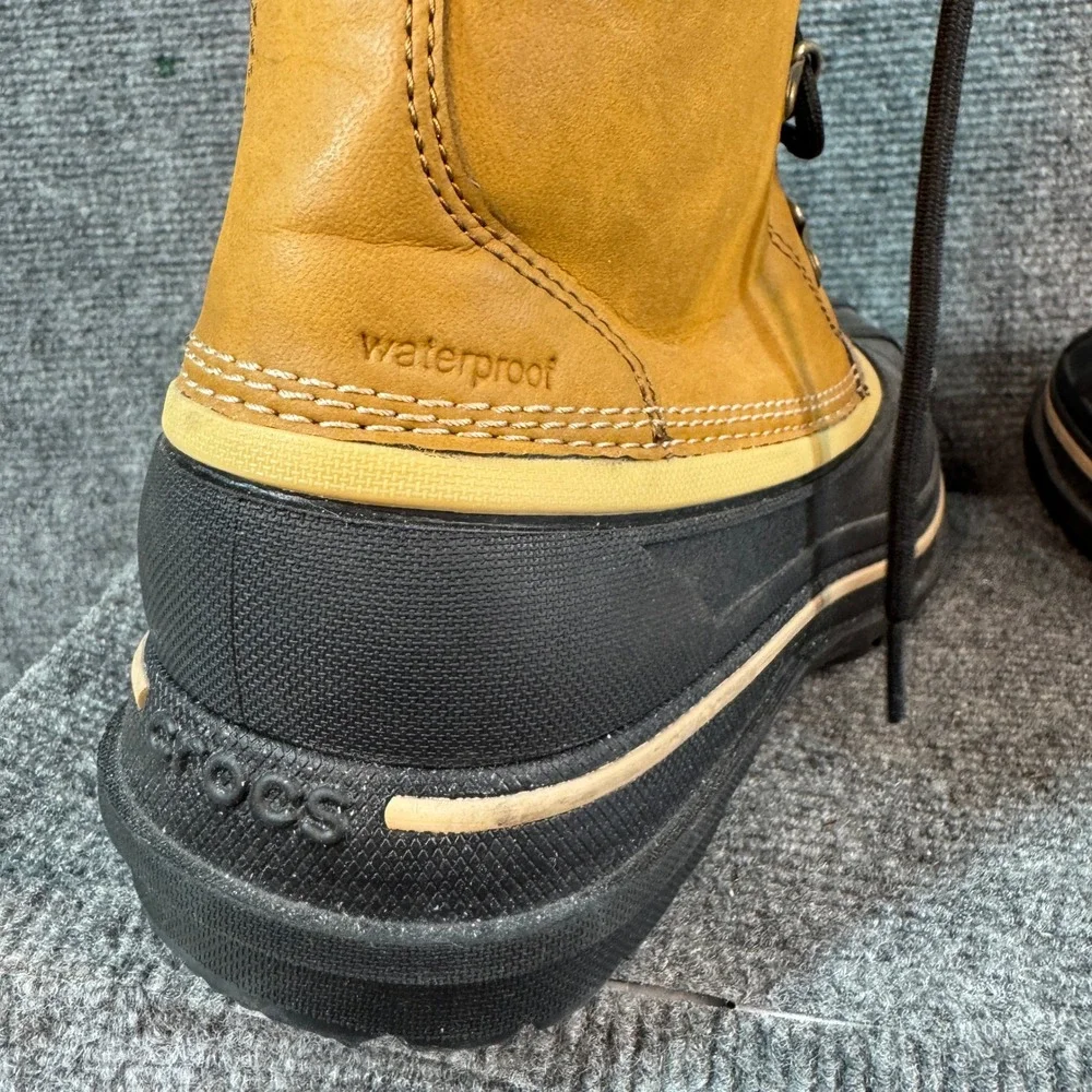 Crocs AllCast Luxe Duck Boots Waterproof Tan Black Faux Shearling Lined Mens 8